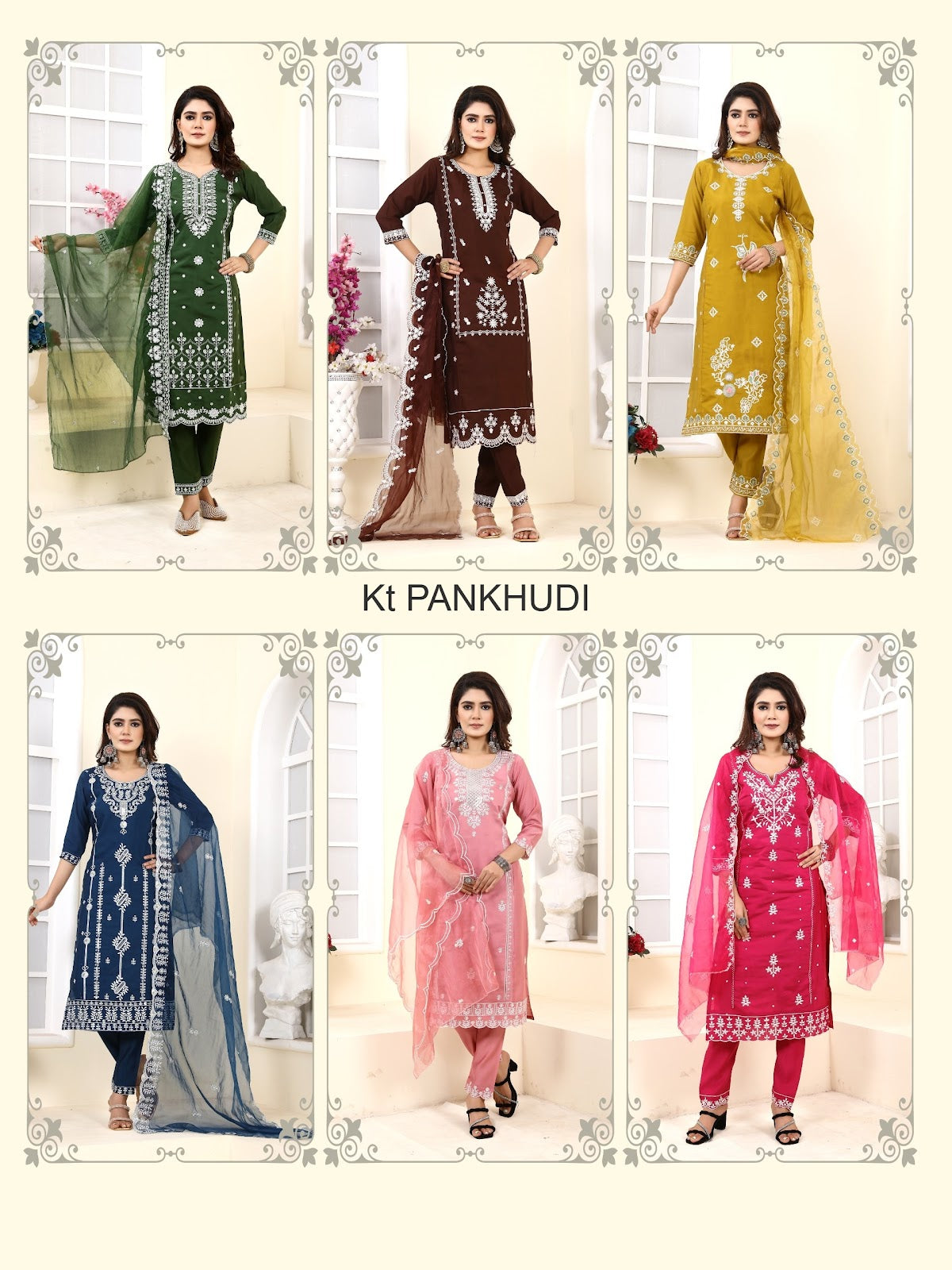 Pankhudi Vol 1 Kt Roman Silk Readymade Pant Style Suits Supplier India