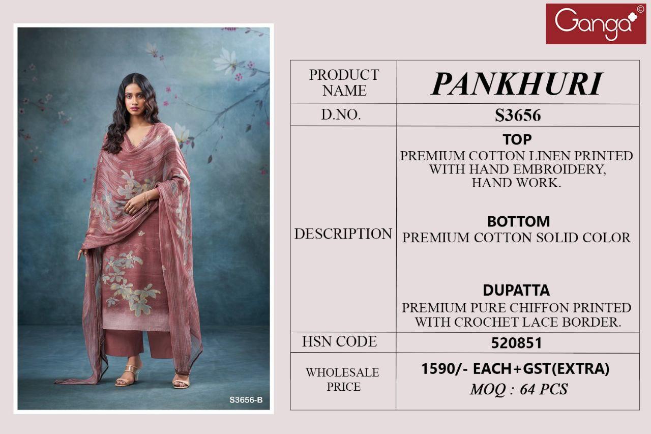 Pankhuri 3656 Ganga Cotton Linen Plazzo Style Suits Wholesale Price
