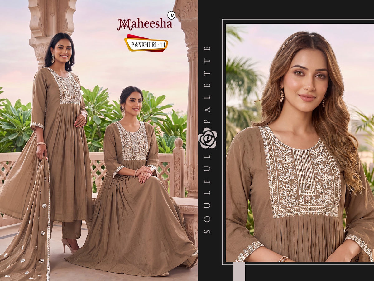 Pankhuri 9 To 11 Maheesha Chanderi Readymade Anarkali Suits Exporter Ahmedabad