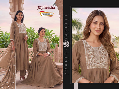 Pankhuri 9 To 11 Maheesha Chanderi Readymade Anarkali Suits Exporter Ahmedabad