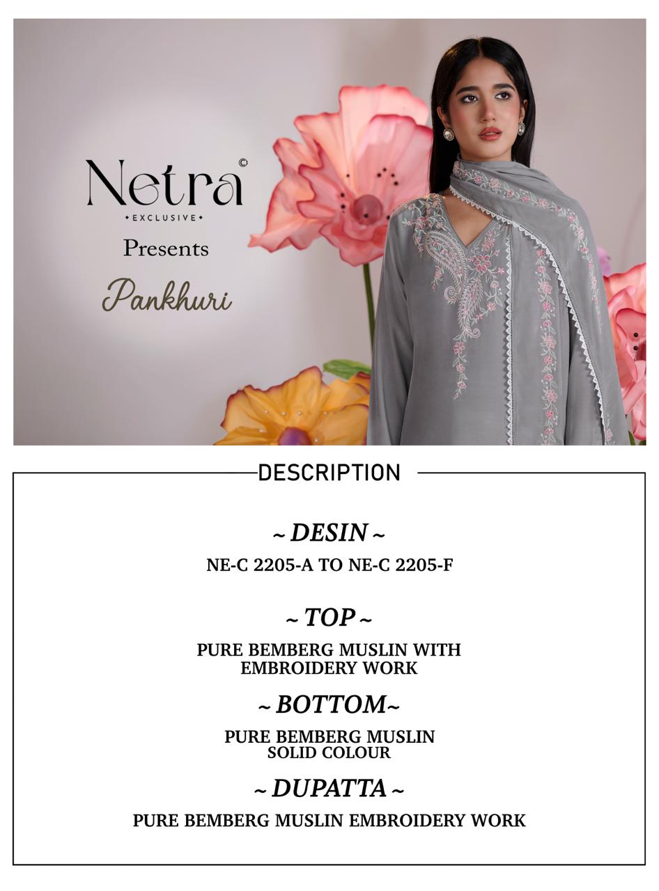 Pankhuri Netra Bemberg Muslin Pant Style Suits Wholesaler Gujarat