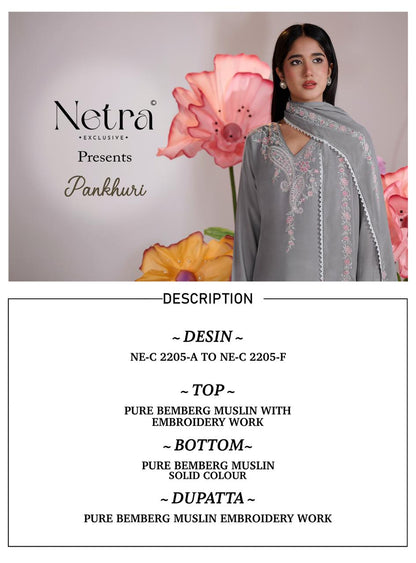 Pankhuri Netra Bemberg Muslin Pant Style Suits Wholesaler Gujarat