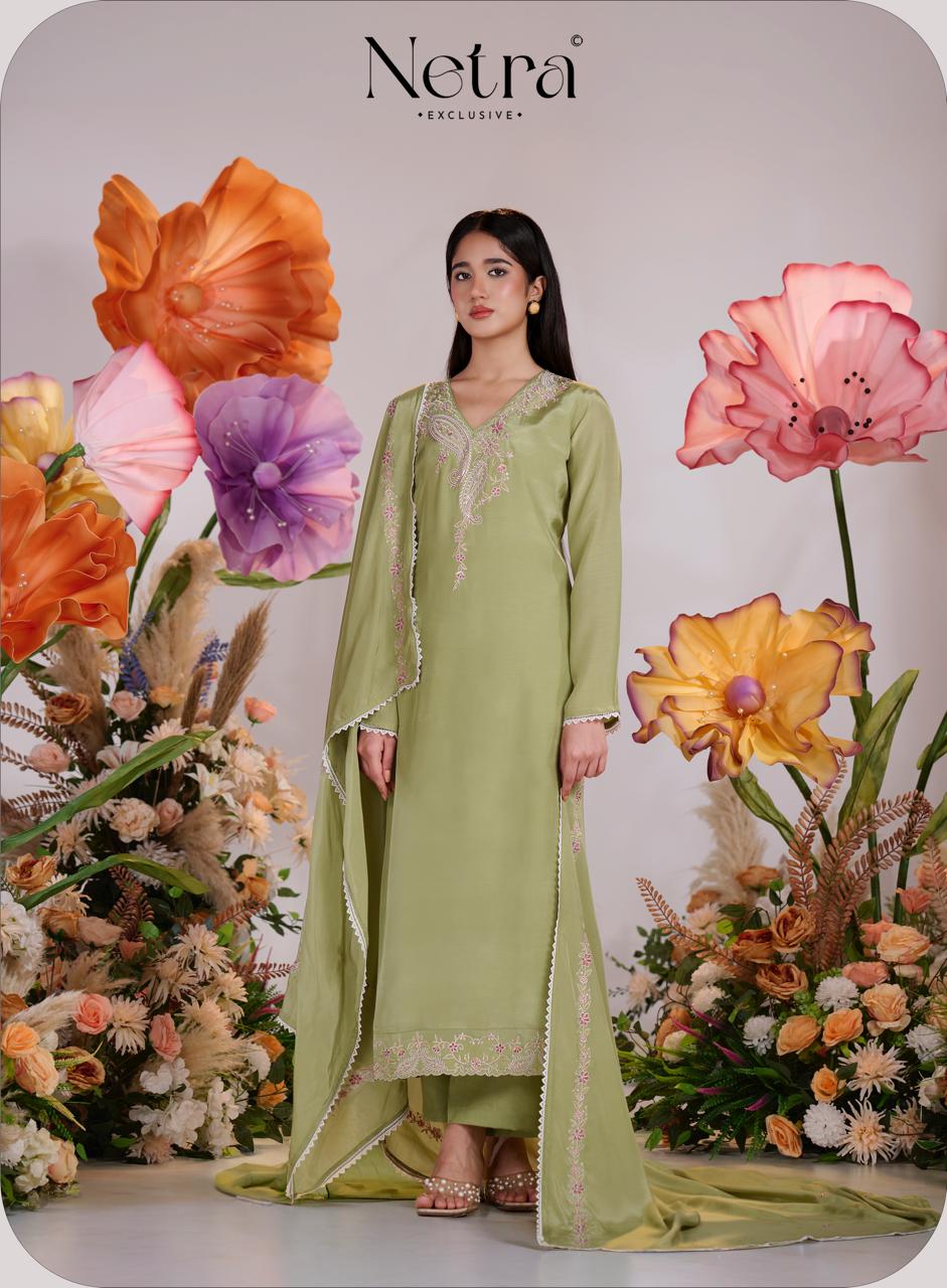 Pankhuri Netra Bemberg Muslin Pant Style Suits Wholesaler Gujarat