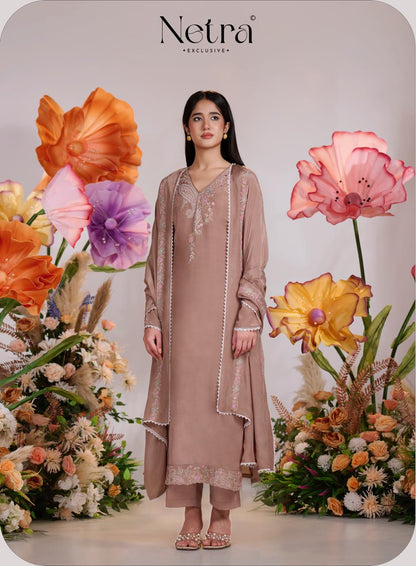 Pankhuri Netra Bemberg Muslin Pant Style Suits Wholesaler Gujarat
