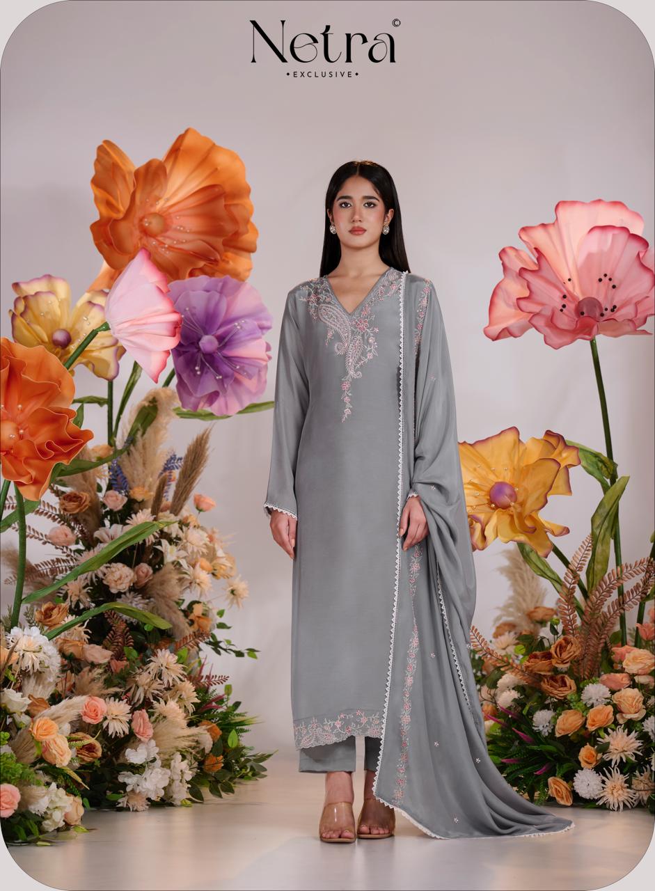Pankhuri Netra Bemberg Muslin Pant Style Suits Wholesaler Gujarat