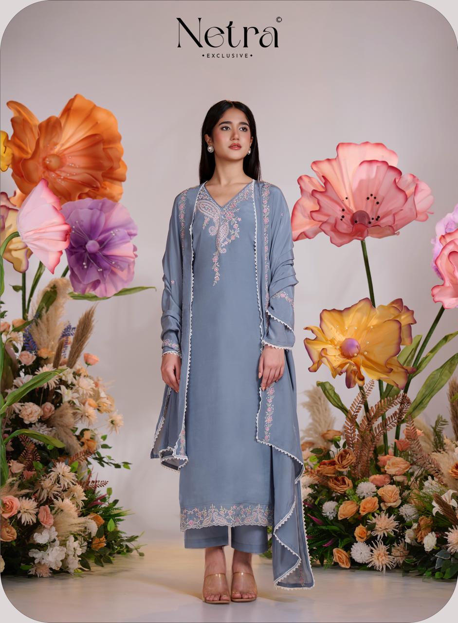 Pankhuri Netra Bemberg Muslin Pant Style Suits Wholesaler Gujarat
