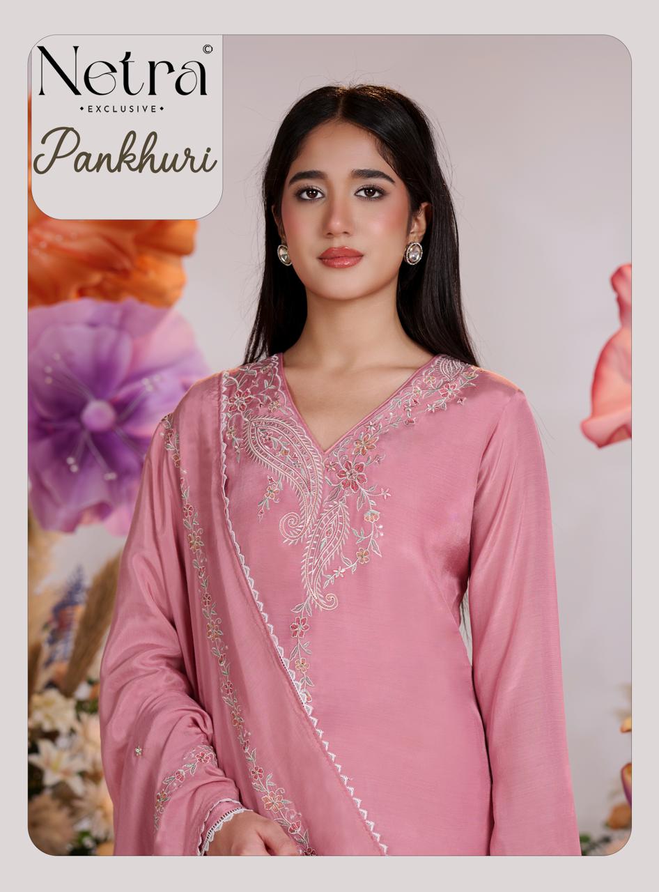 Pankhuri Netra Bemberg Muslin Pant Style Suits Wholesaler Gujarat
