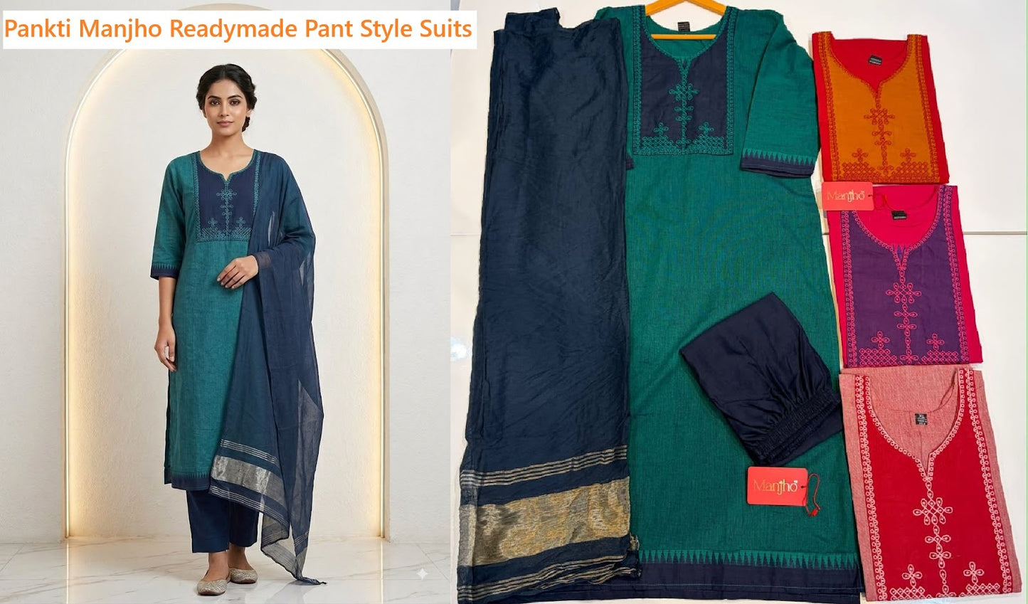 Pankti Manjho Handloom Readymade Pant Style Suits Wholesale Price