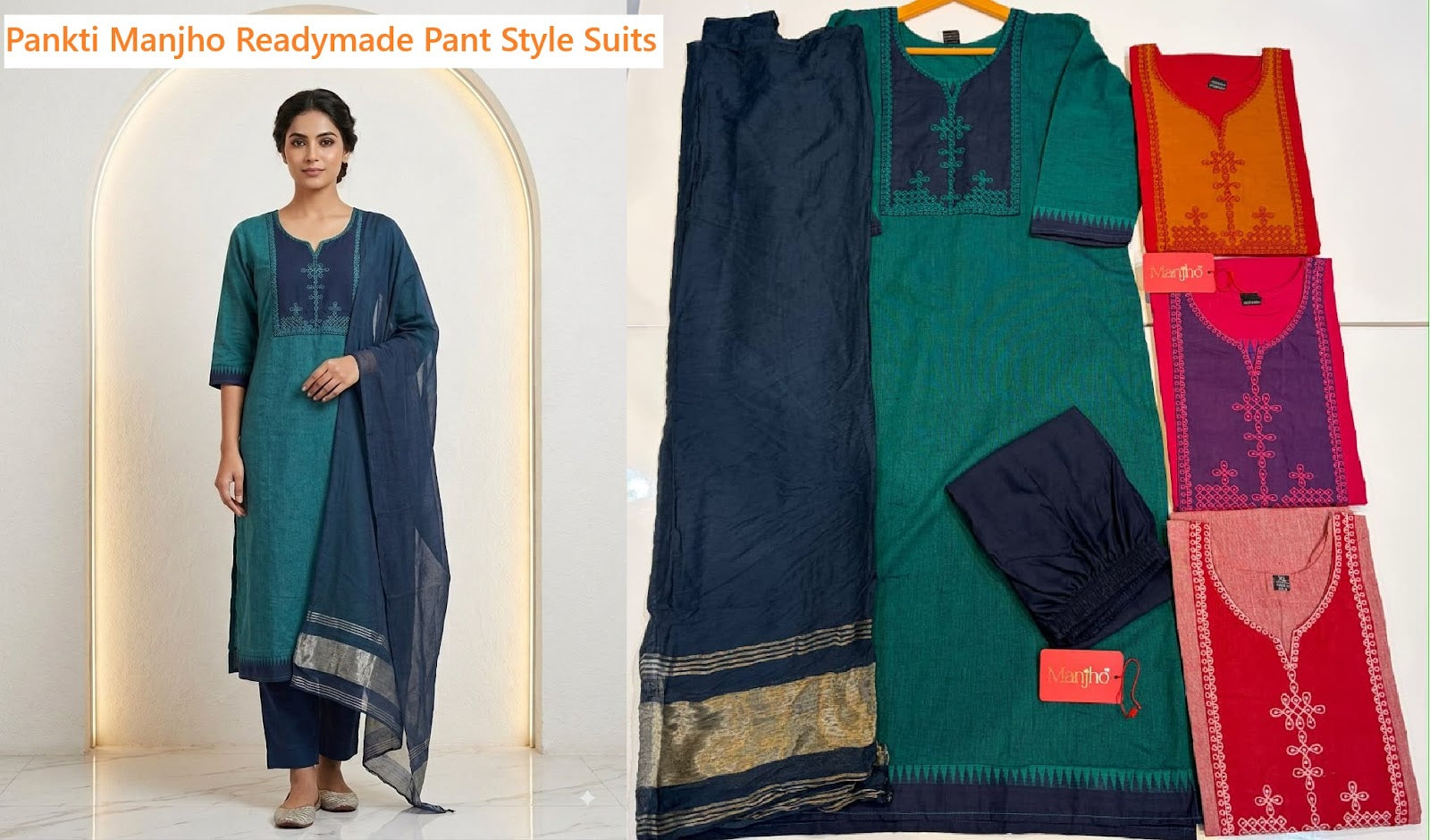Pankti Manjho Handloom Readymade Pant Style Suits Wholesale Price