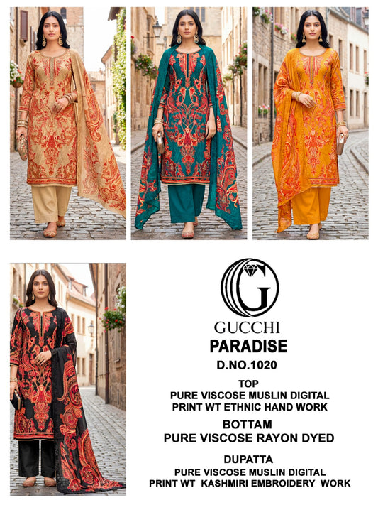 Paradise 1020 Gucchi Viscose Muslin Plazzo Style Suits Exporter Gujarat