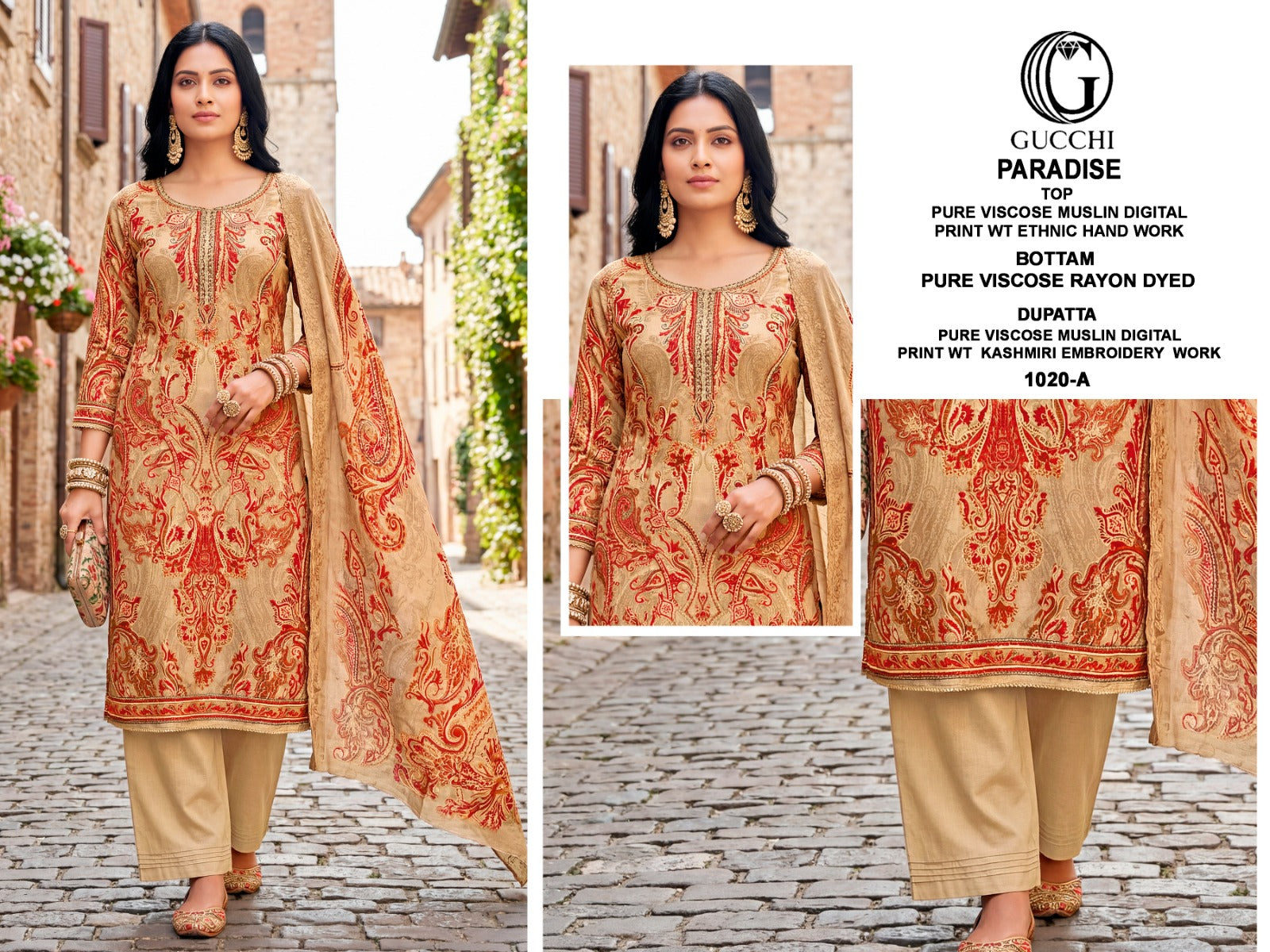 Paradise 1020 Gucchi Viscose Muslin Plazzo Style Suits Exporter Gujarat