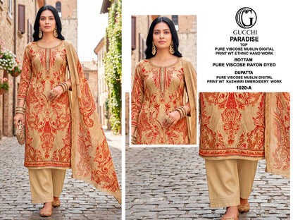 Paradise 1020 Gucchi Viscose Muslin Plazzo Style Suits Exporter Gujarat