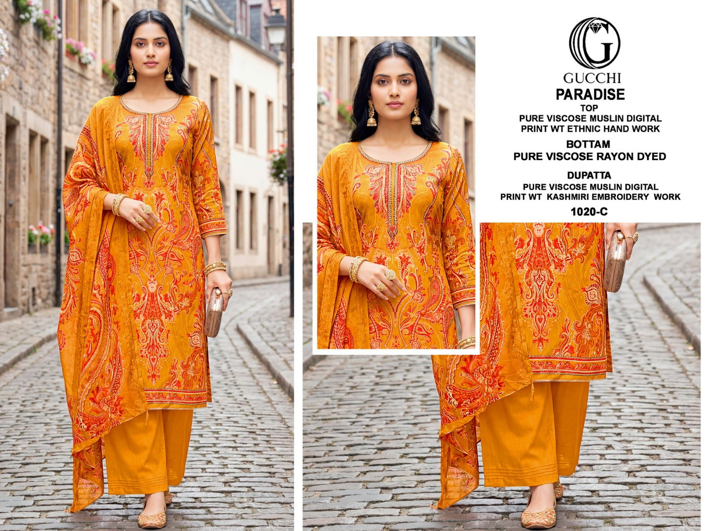 Paradise 1020 Gucchi Viscose Muslin Plazzo Style Suits Exporter Gujarat