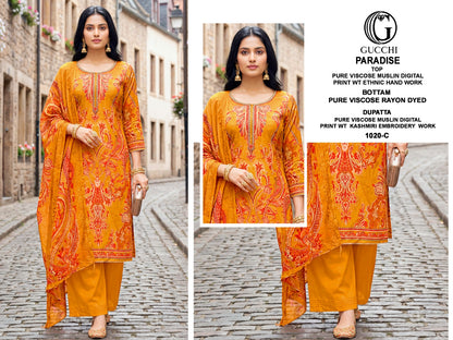 Paradise 1020 Gucchi Viscose Muslin Plazzo Style Suits Exporter Gujarat