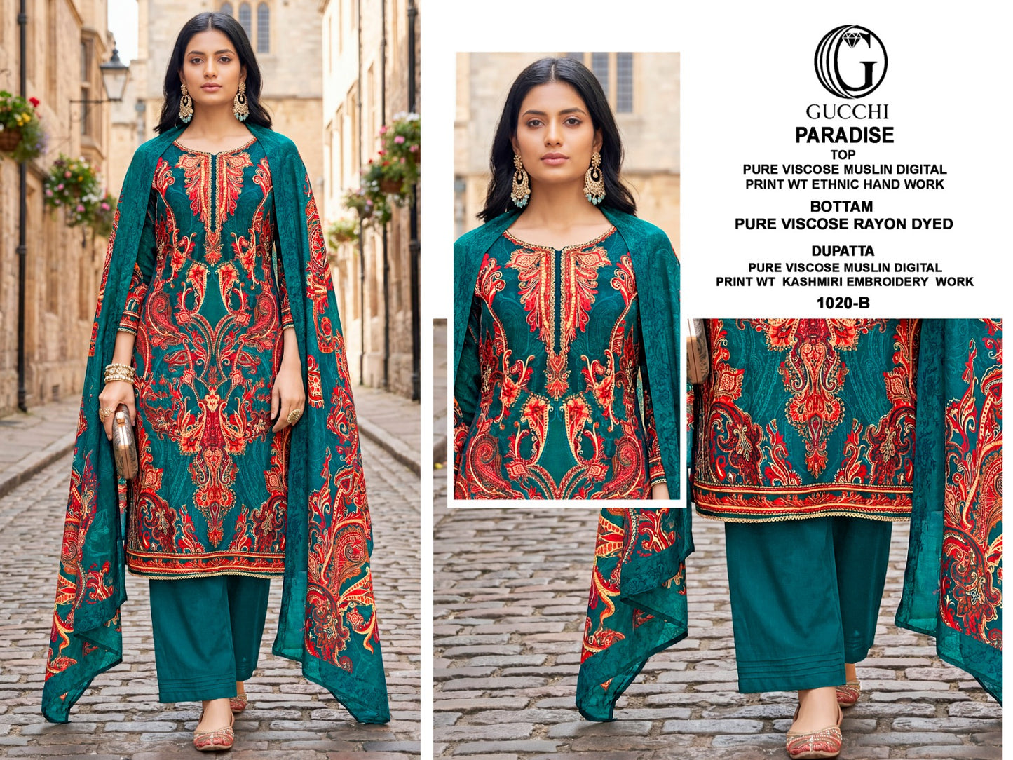 Paradise 1020 Gucchi Viscose Muslin Plazzo Style Suits Exporter Gujarat