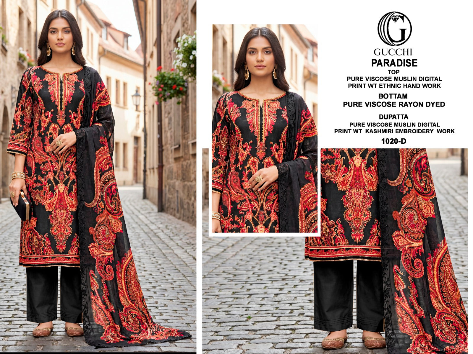 Paradise 1020 Gucchi Viscose Muslin Plazzo Style Suits Exporter Gujarat