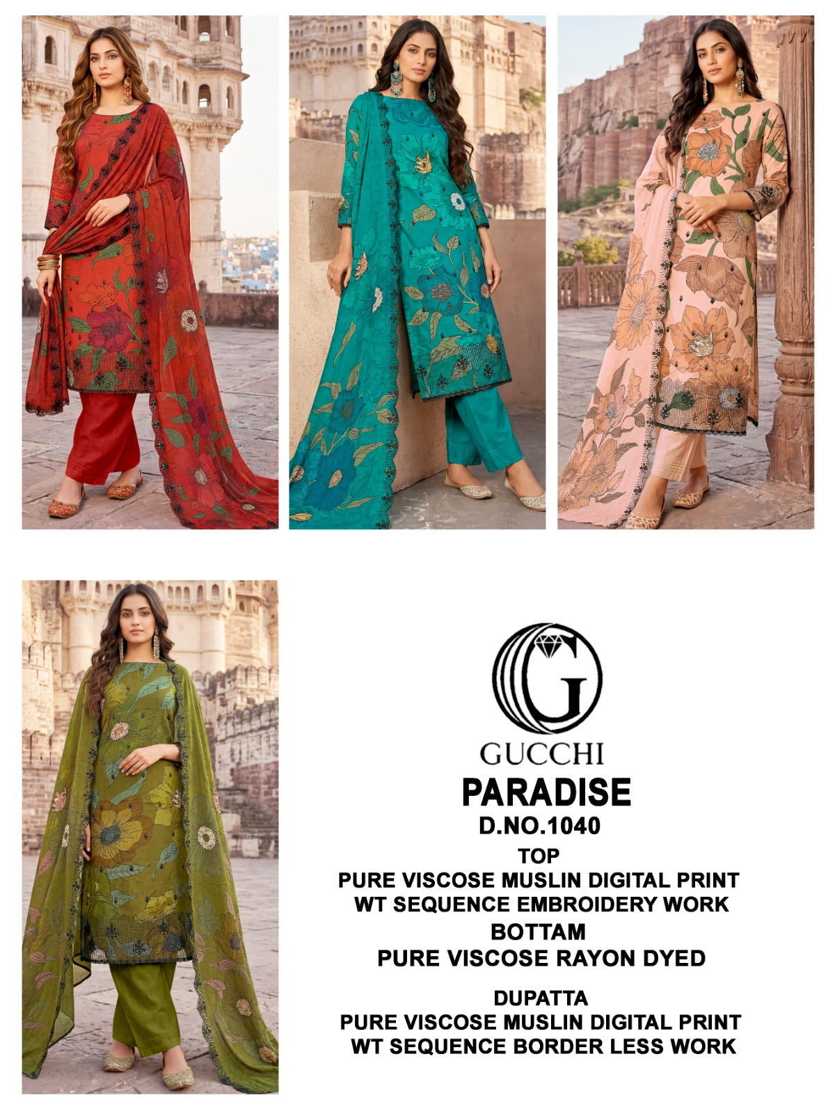 Paradise 1040 Gucchi Viscose Muslin Pant Style Suits Wholesaler India