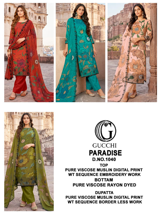 Paradise 1040 Gucchi Viscose Muslin Pant Style Suits Wholesaler India