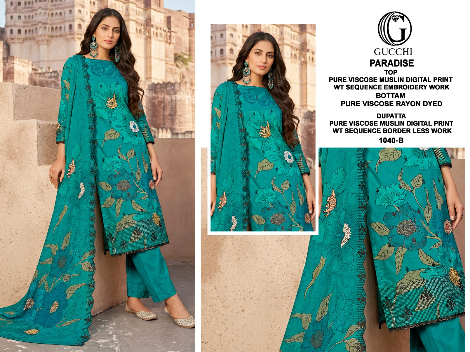 Paradise 1040 Gucchi Viscose Muslin Pant Style Suits Wholesaler India