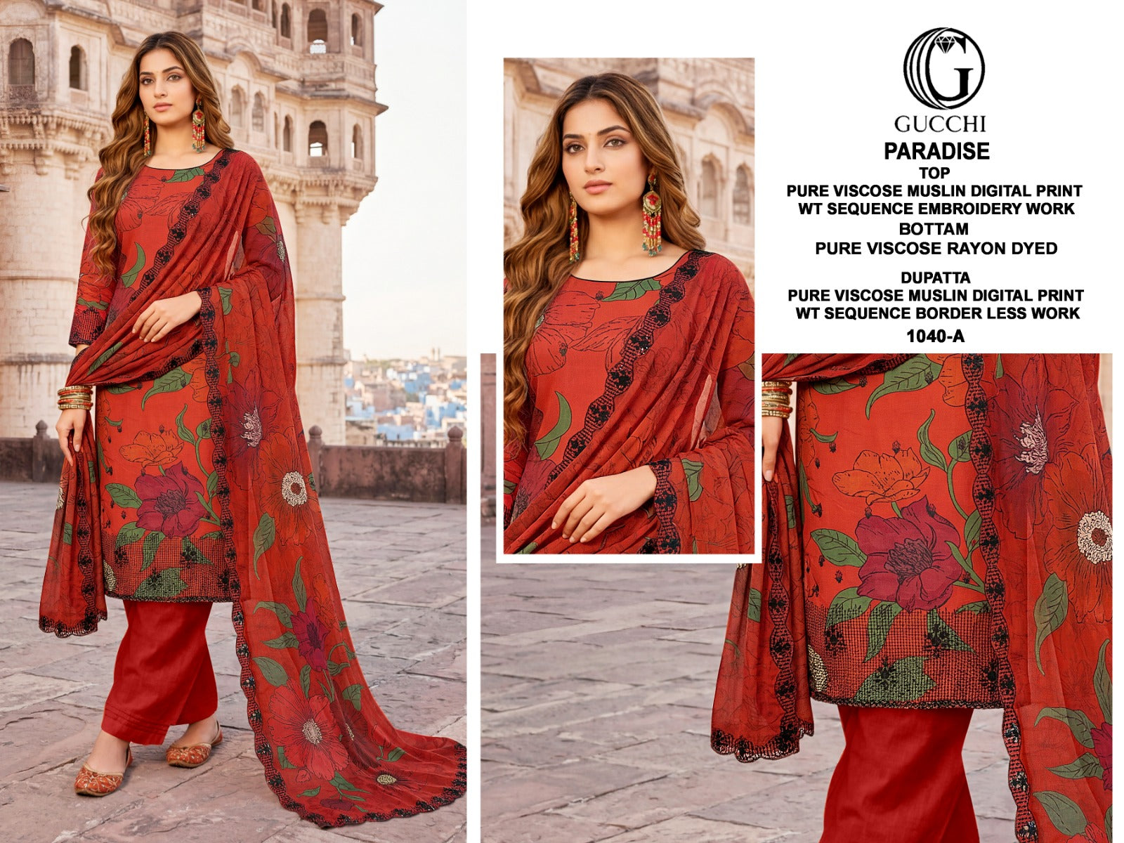 Paradise 1040 Gucchi Viscose Muslin Pant Style Suits Wholesaler India
