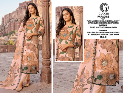 Paradise 1040 Gucchi Viscose Muslin Pant Style Suits Wholesaler India
