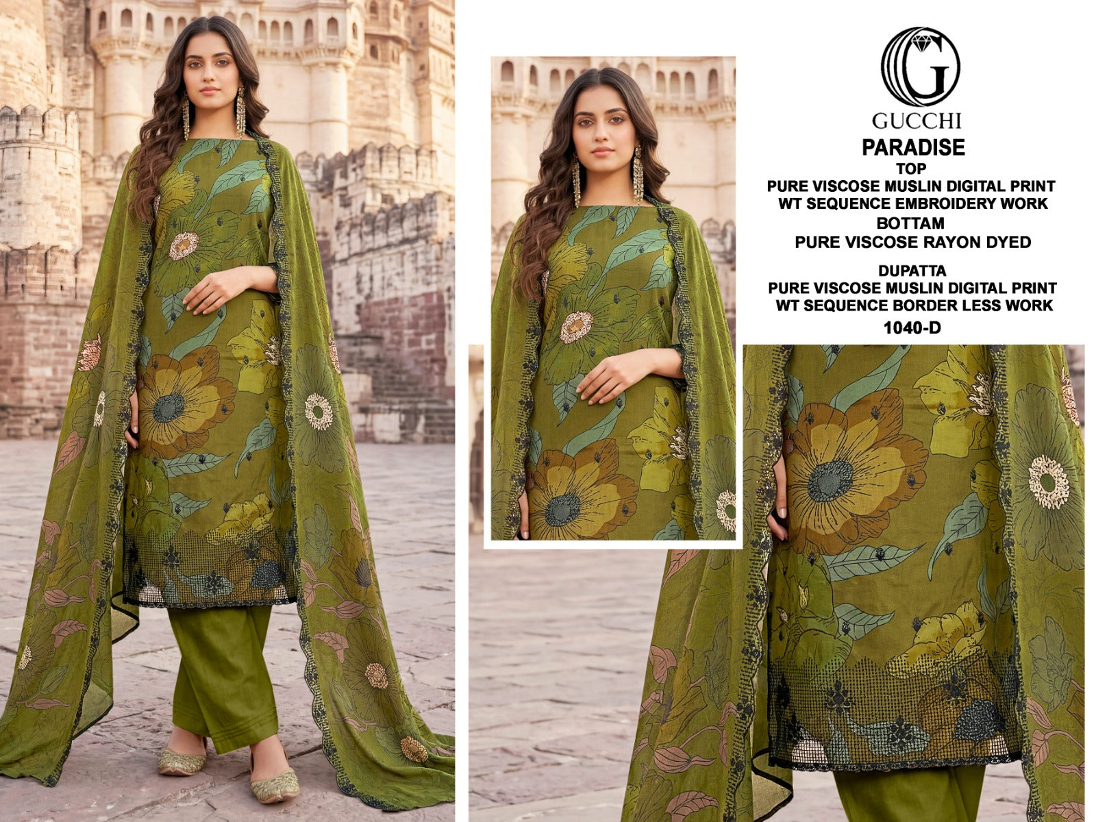 Paradise 1040 Gucchi Viscose Muslin Pant Style Suits Wholesaler India