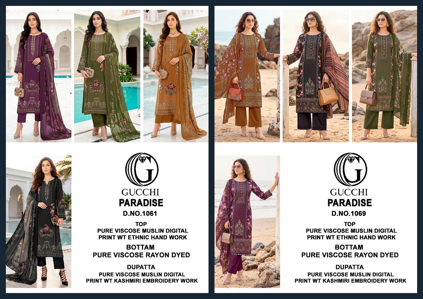 Paradise 1061-1069 Gucchi Viscose Muslin Pant Style Suits Supplier India