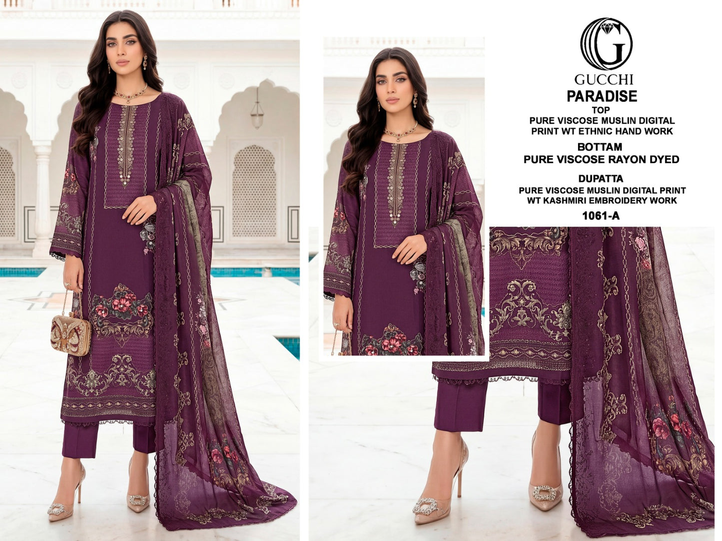 Paradise 1061-1069 Gucchi Viscose Muslin Pant Style Suits Supplier India