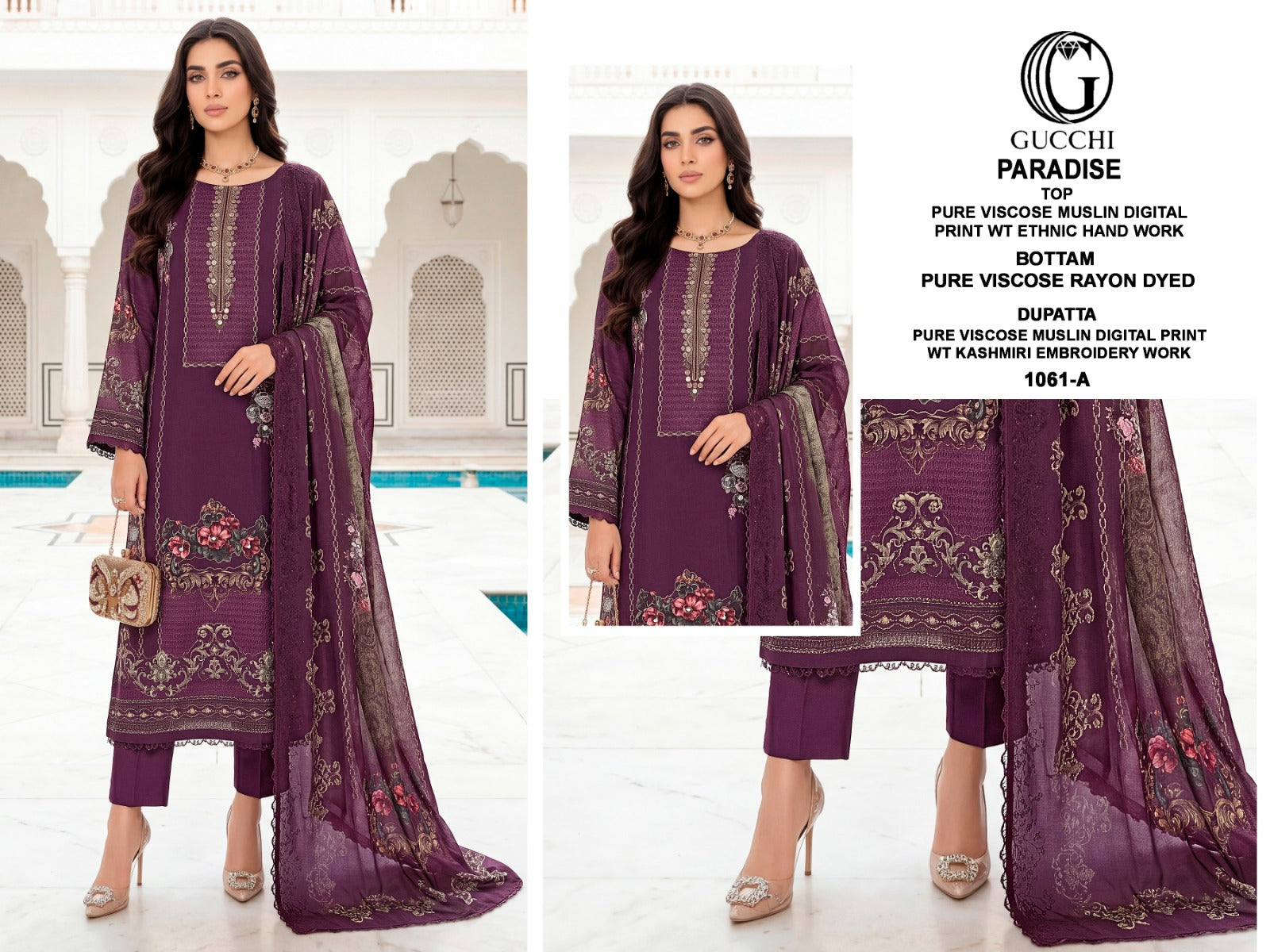 Paradise 1061-1069 Gucchi Viscose Muslin Pant Style Suits Supplier India
