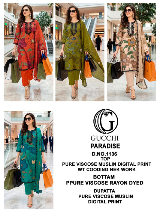 Paradise 1136 Gucchi Viscose Muslin Pant Style Suits Exporter India