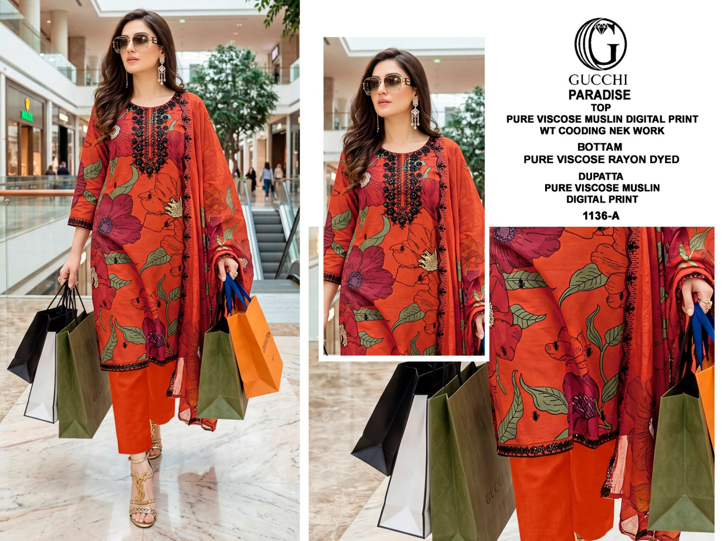Paradise 1136 Gucchi Viscose Muslin Pant Style Suits Exporter India