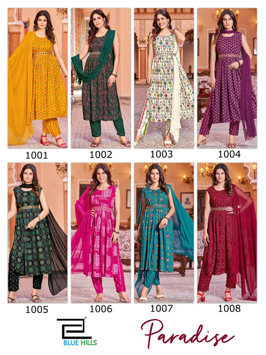 Paradise Blue Hills Rayon 14Kg Readymade Pant Style Suits Wholesale Price