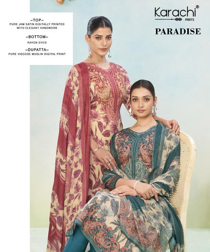 Paradise Karachi Prints Pure Jam Pant Style Suits Exporter