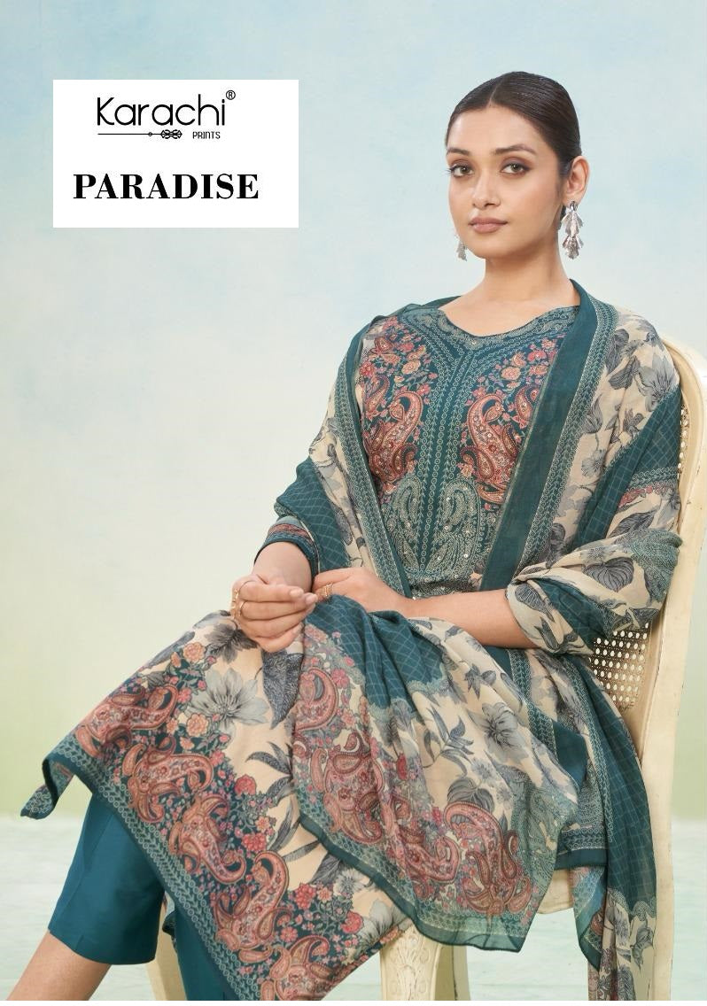 Paradise Karachi Prints Pure Jam Pant Style Suits Exporter