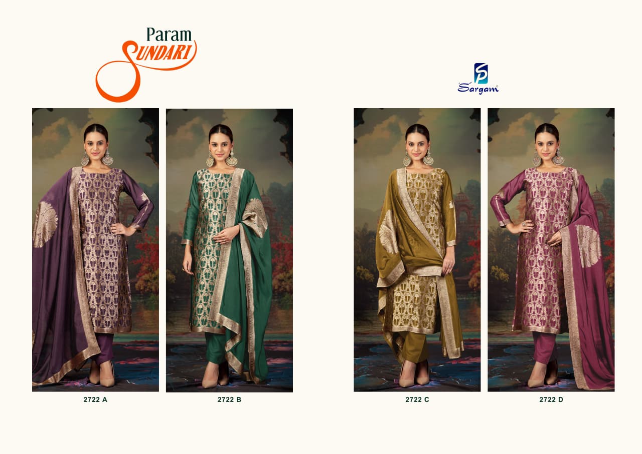 Param Sundari Sargam Prints Banglori Silk Pant Style Suits Exporter India