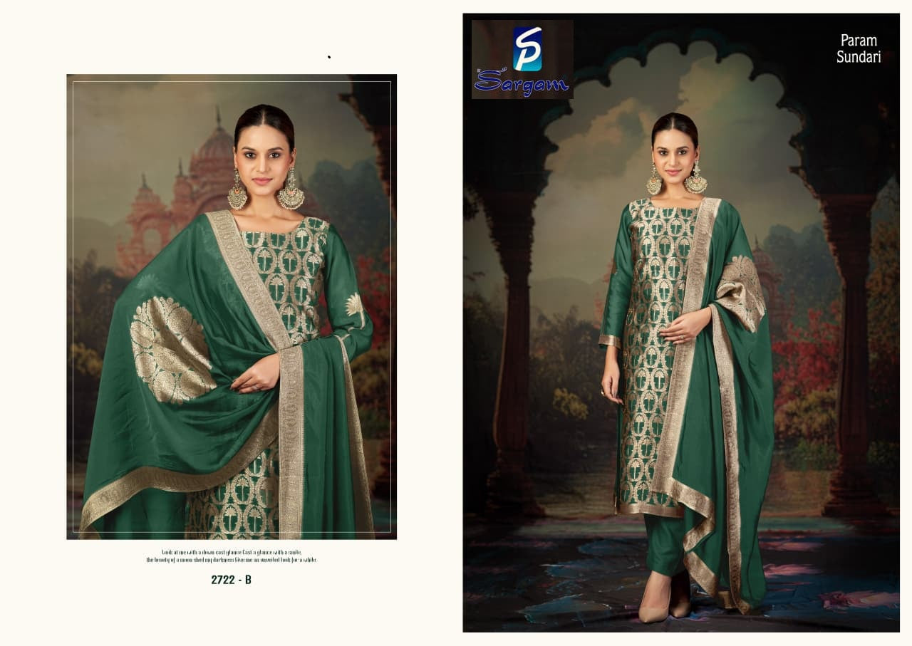 Param Sundari Sargam Prints Banglori Silk Pant Style Suits Exporter India