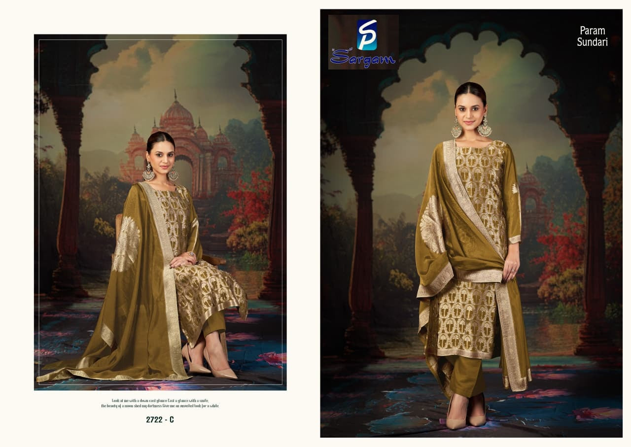 Param Sundari Sargam Prints Banglori Silk Pant Style Suits Exporter India