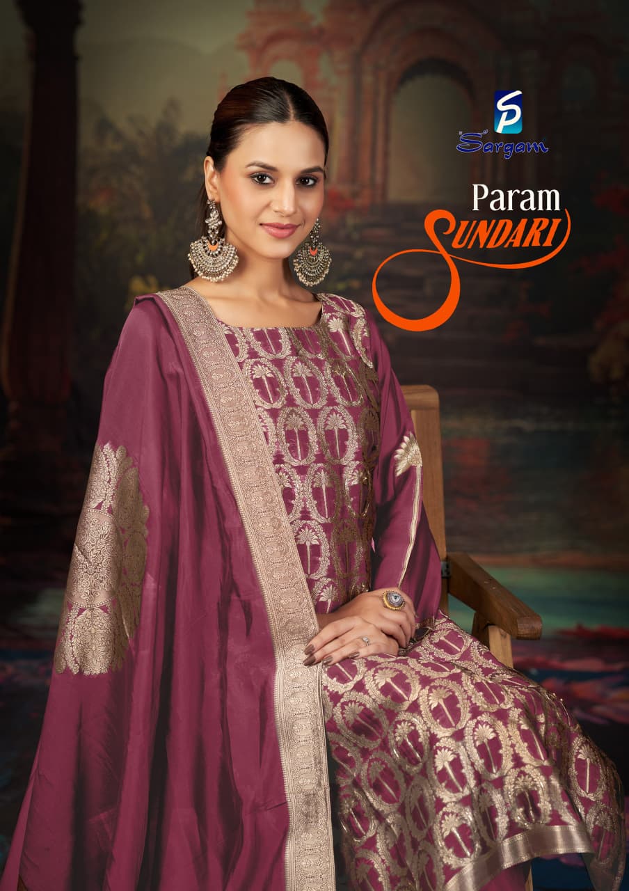 Param Sundari Sargam Prints Banglori Silk Pant Style Suits Exporter India