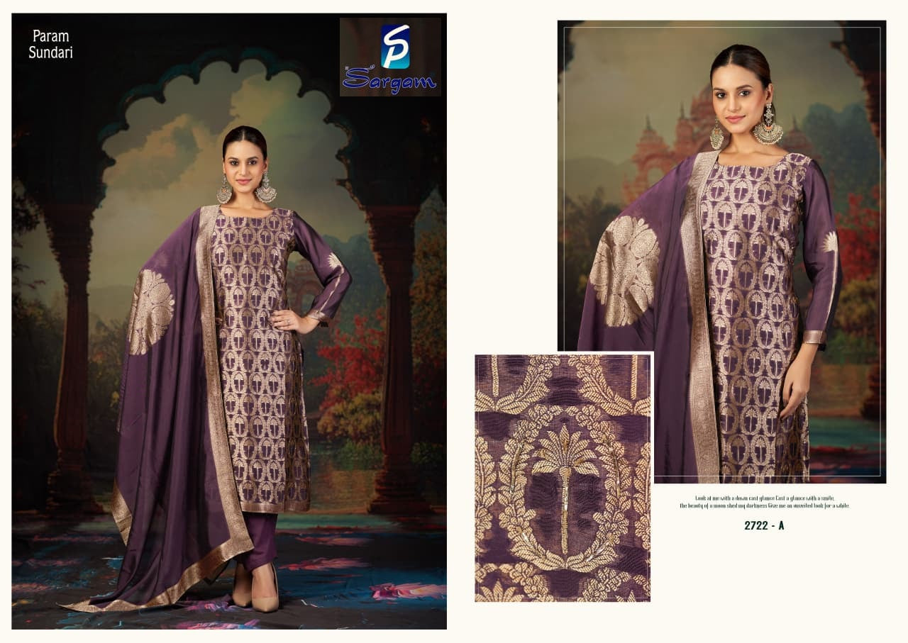 Param Sundari Sargam Prints Banglori Silk Pant Style Suits Exporter India