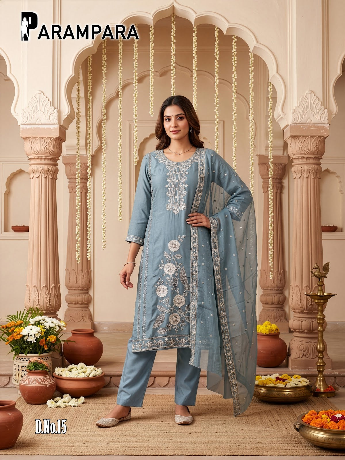 Parampara Prmnt Roman Simmer Readymade Pant Style Suits Supplier Ahmedabad