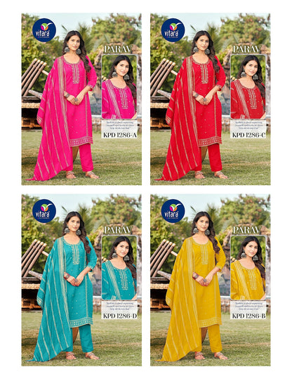 Parav Vitara Roman Silk Readymade Pant Style Suits Exporter India