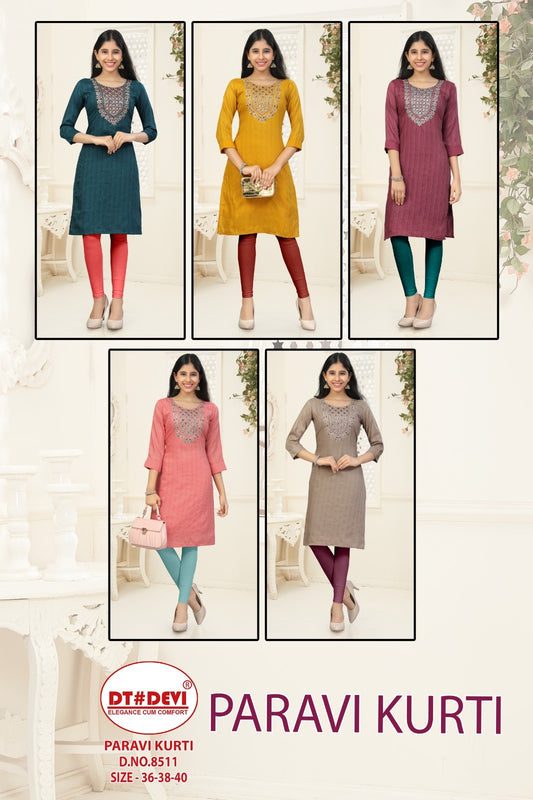 Paravi 8511 Dt Devi Viscose Silk Knee Length Kurtis Manufacturer Gujarat