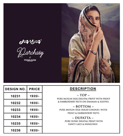 Parchaiy Vol 2 Jay Vijay Pure Muslin Pant Style Suits Exporter Ahmedabad
