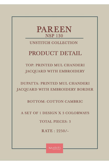 Pareen 130 Naariti Mul Chanderi Pant Style Suits Supplier India