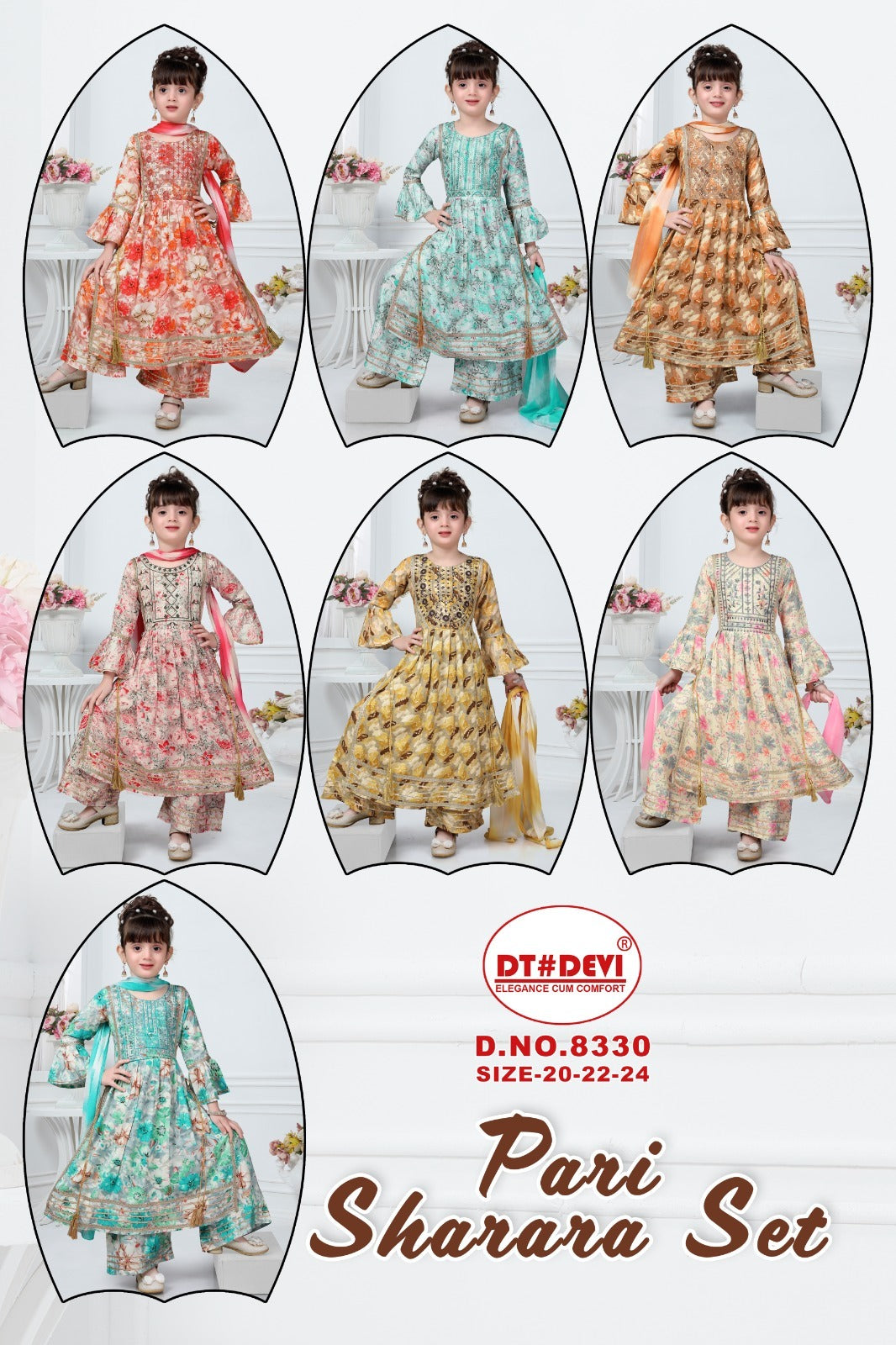 Pari 8330 Dt Devi Rayon Girls Readymade Sharara Suits