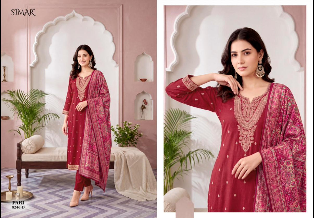 Pari Simar Viscose Jacquard Pashmina Suits Supplier Ahmedabad