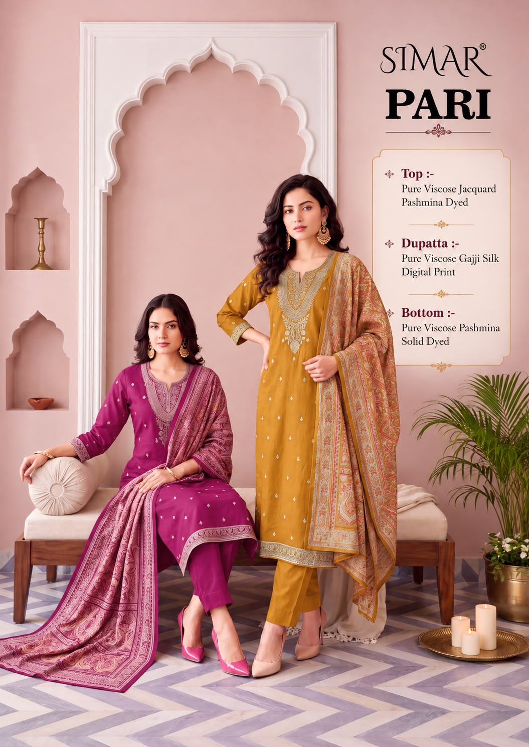 Pari Simar Viscose Jacquard Pashmina Suits Supplier Ahmedabad
