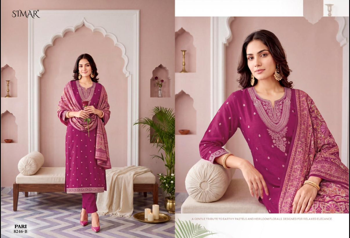 Pari Simar Viscose Jacquard Pashmina Suits Supplier Ahmedabad