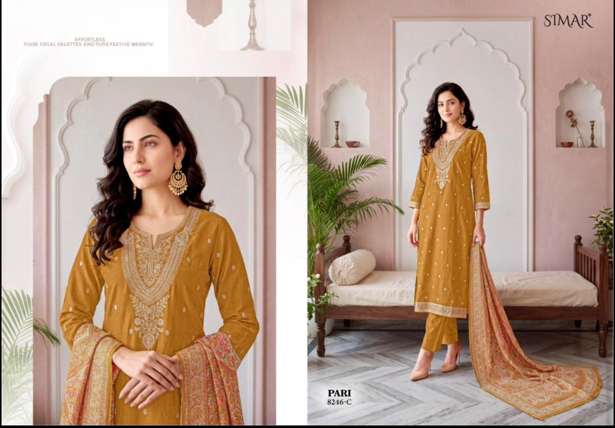 Pari Simar Viscose Jacquard Pashmina Suits Supplier Ahmedabad