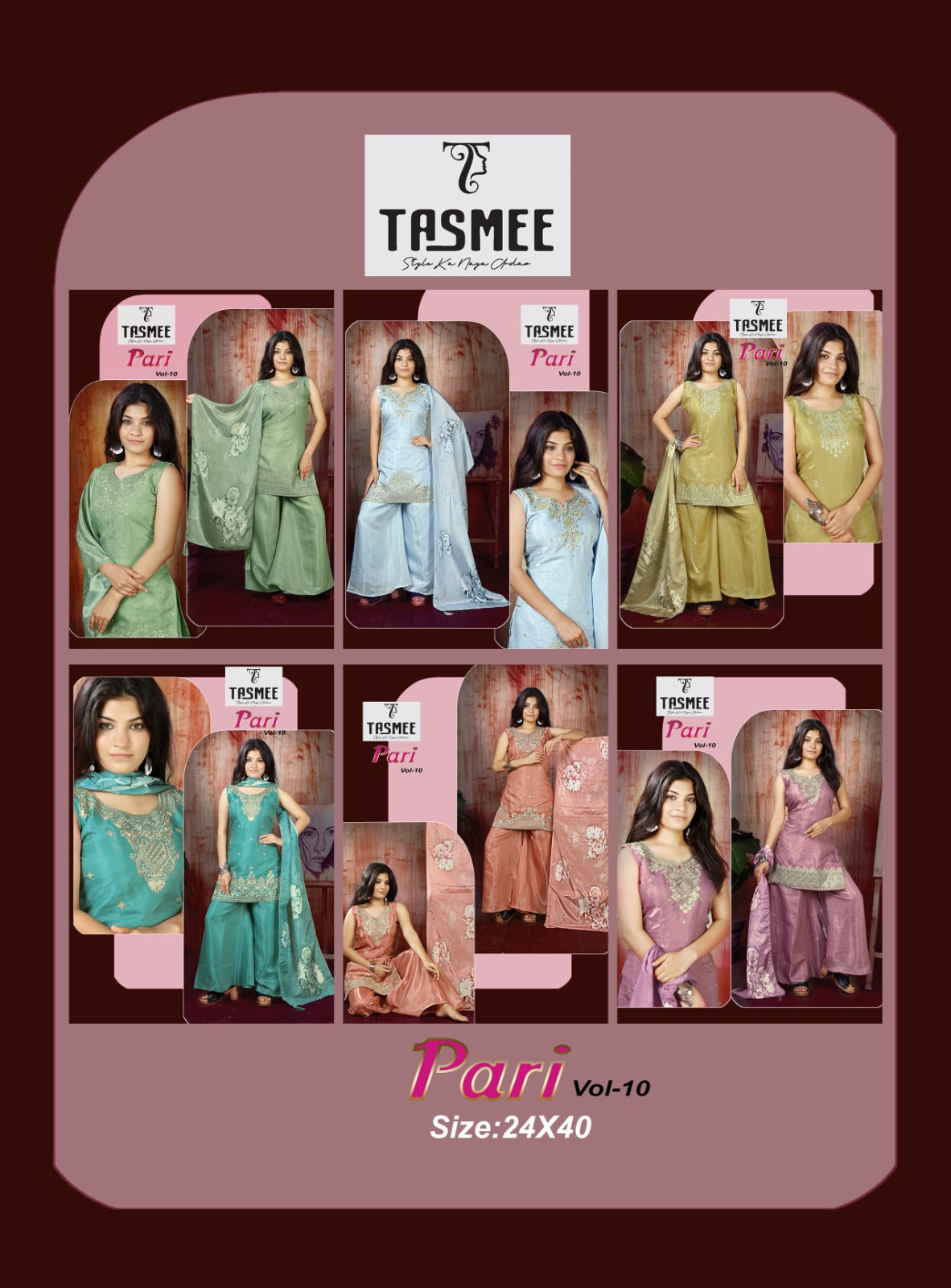 Pari Vol 10 Tasmee Roman Silk Girls Readymade Palazzo Suits Wholesaler